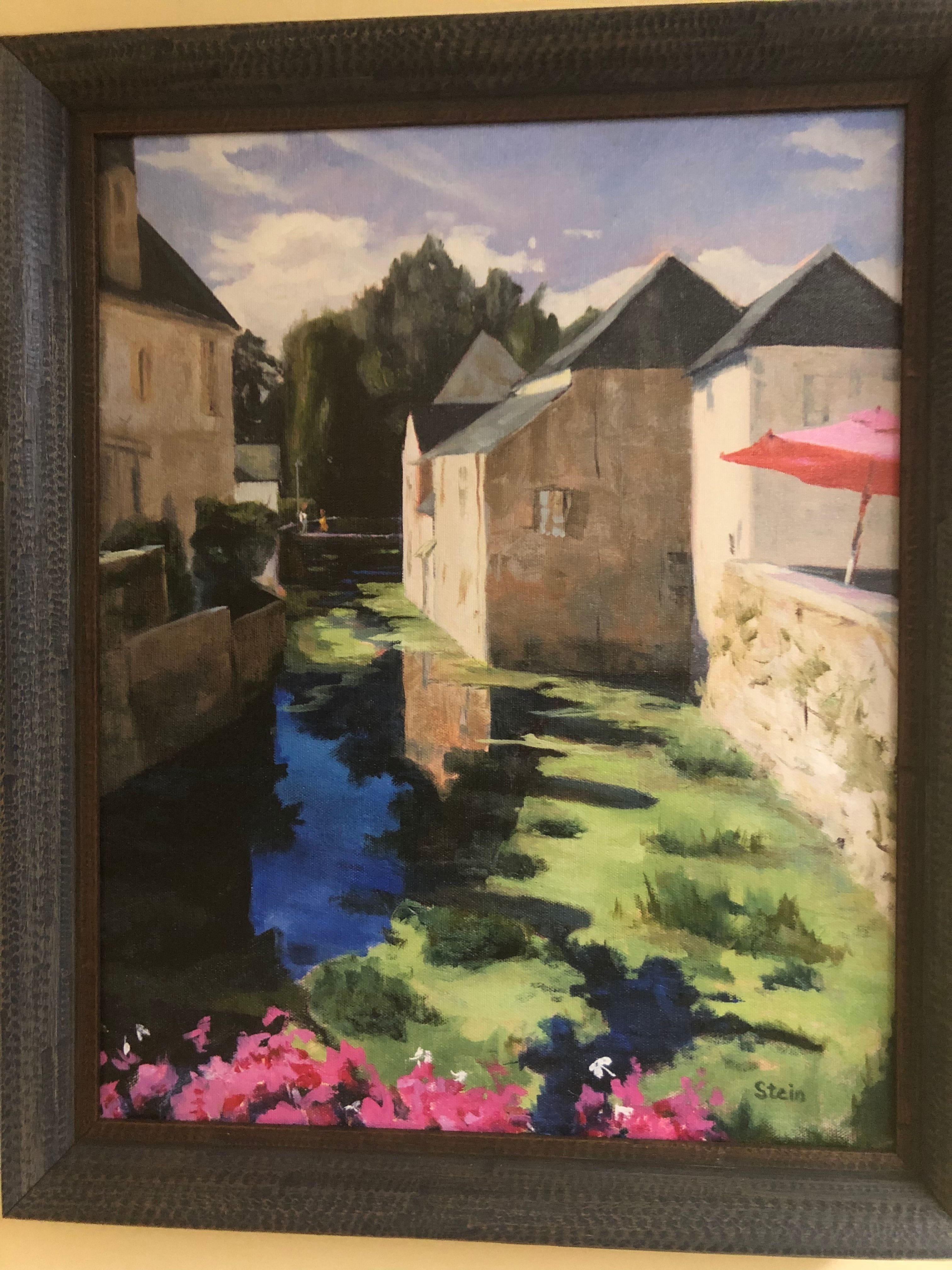 Buildings And River Painting In A Picture Frame