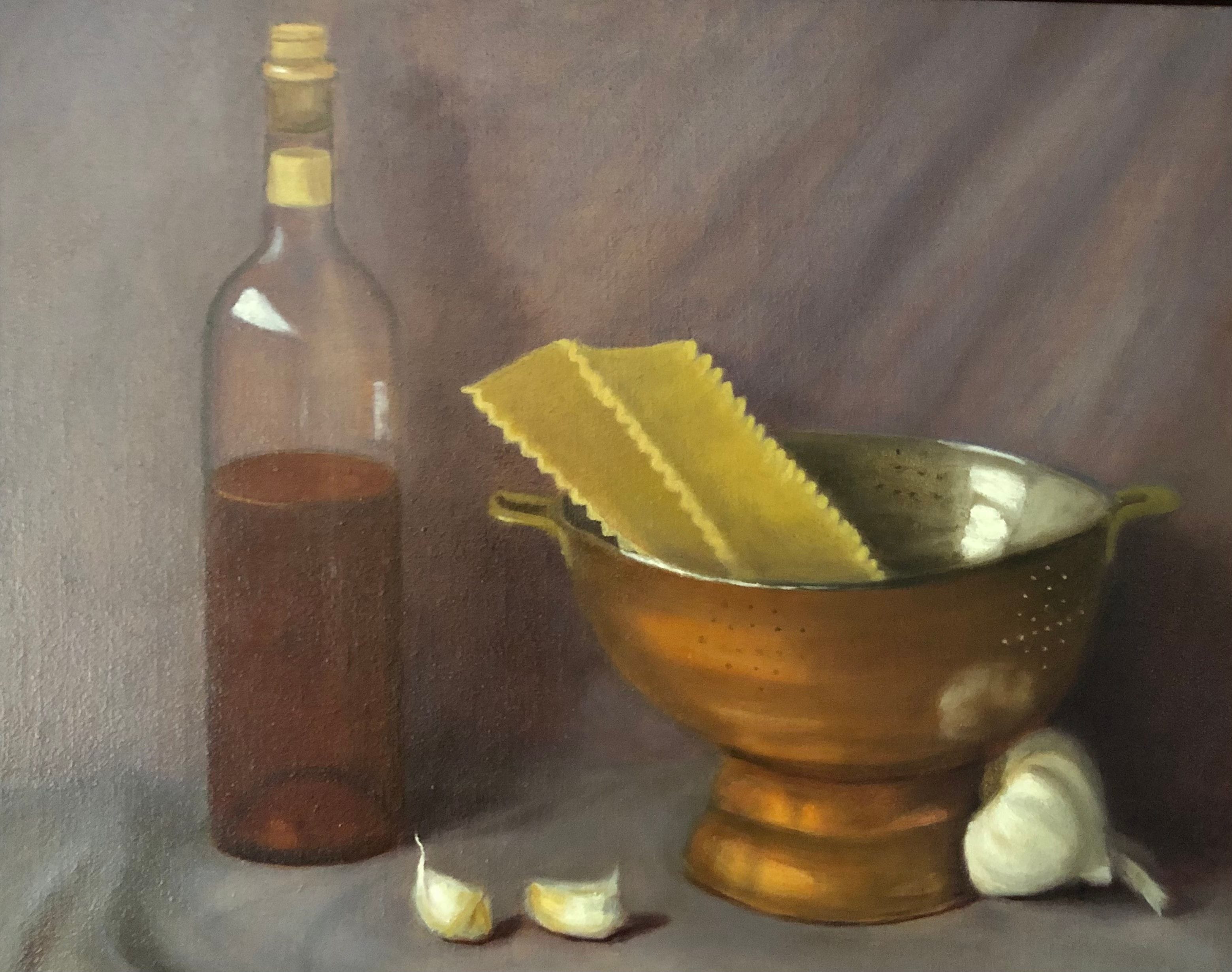 Still Life Painting Of Pasta Sheet And Condiments